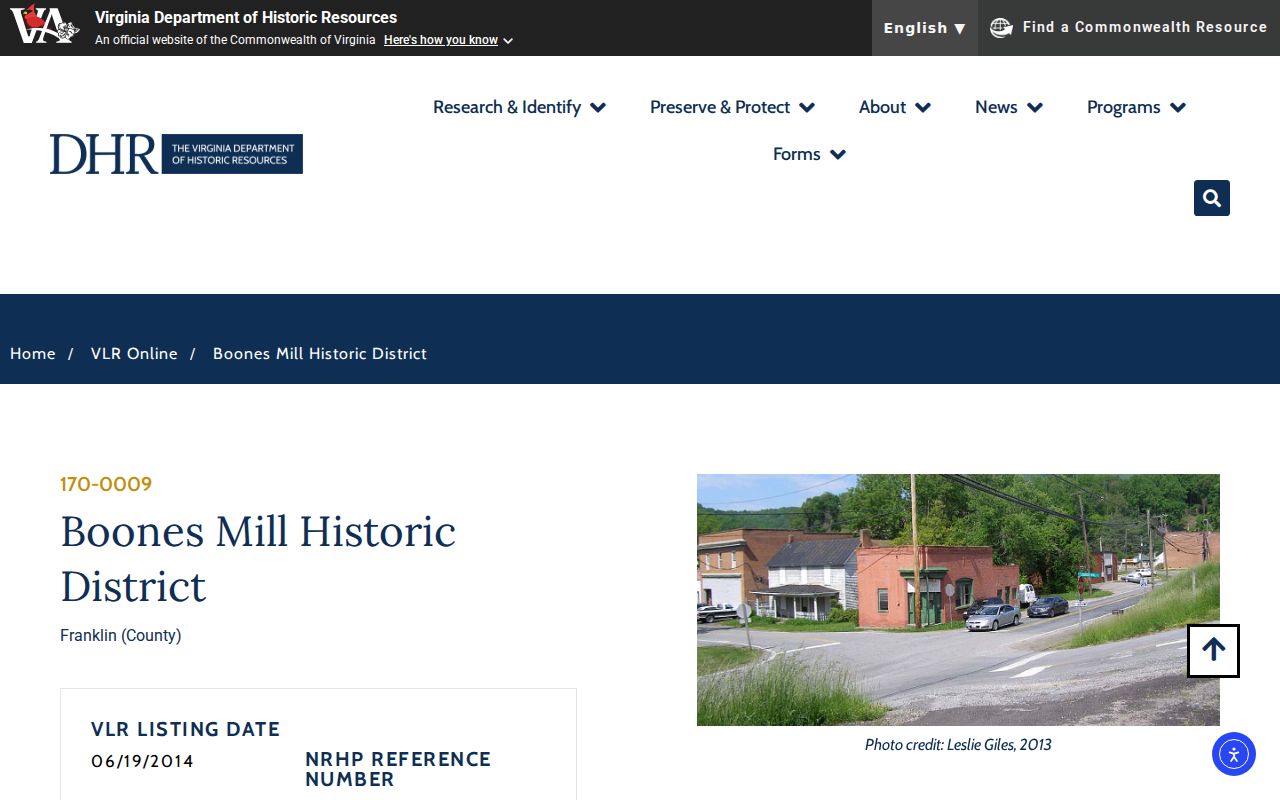 Boones Mill historic district and criminal record context
