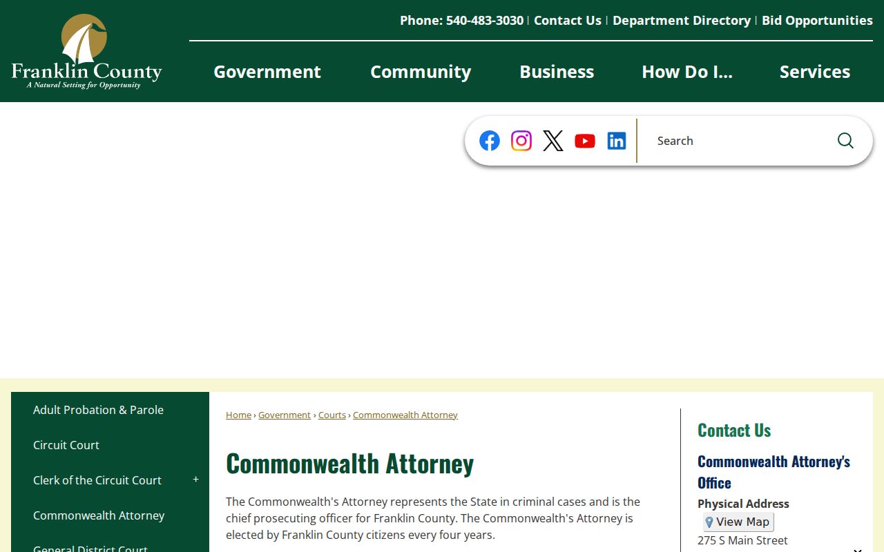 Franklin County Commonwealth's Attorney criminal case office
