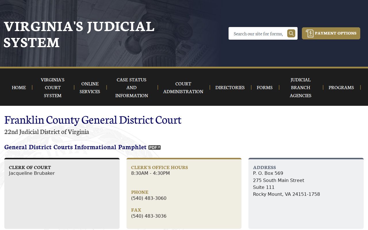Rocky Mount criminal court records at Franklin General District Court