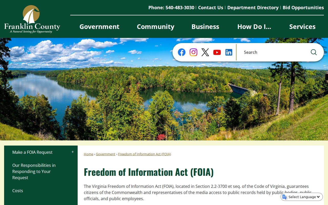 Franklin County Virginia Freedom of Information Act guidance