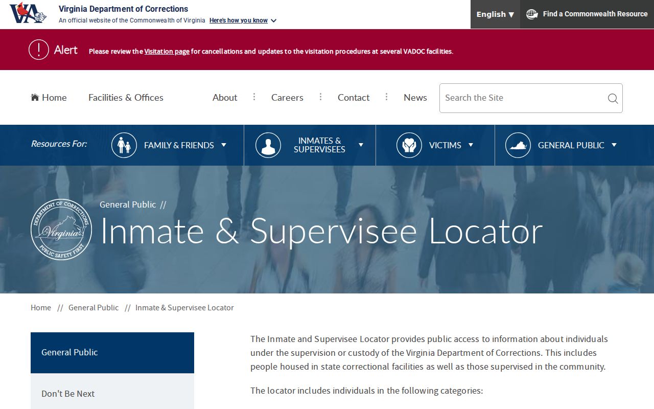 VADOC Inmate and Supervisee Locator used for Franklin County records